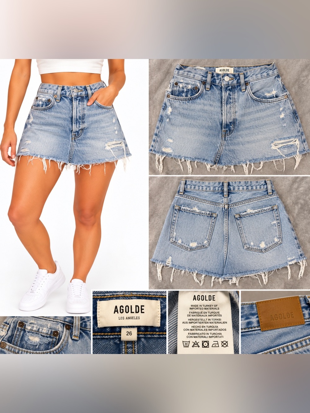 Agolde Light Wash Distressed Denim skirt size 2-4 size 26 cute